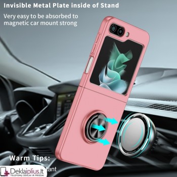 Plastikinis dėklas su žiedu ir kameros apsauga - rūžavas (Samsung Z Flip 6/Z Flip 7 Fe)